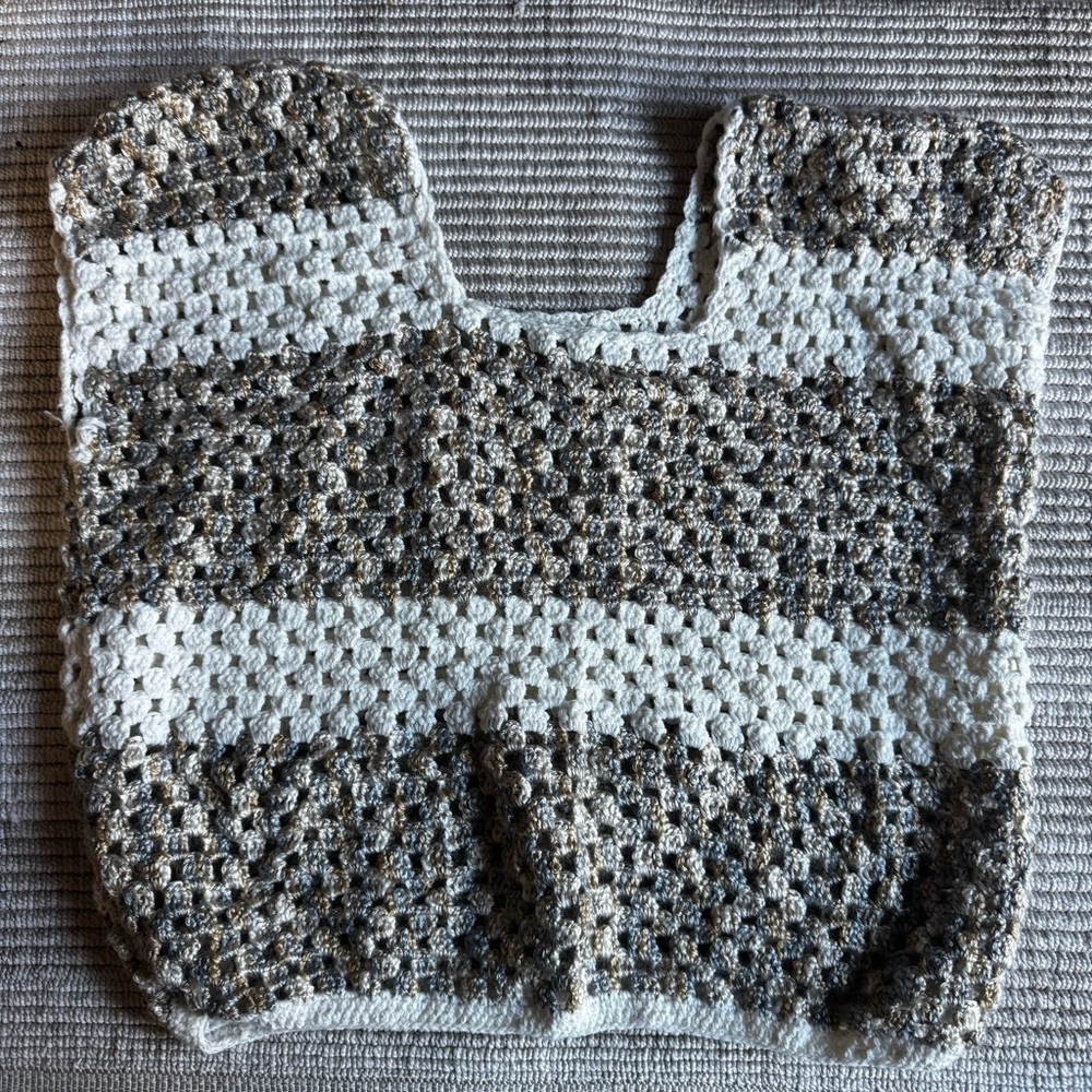 Handmade Crochet Top in White tan grey S/M - Picture 1 of 5
